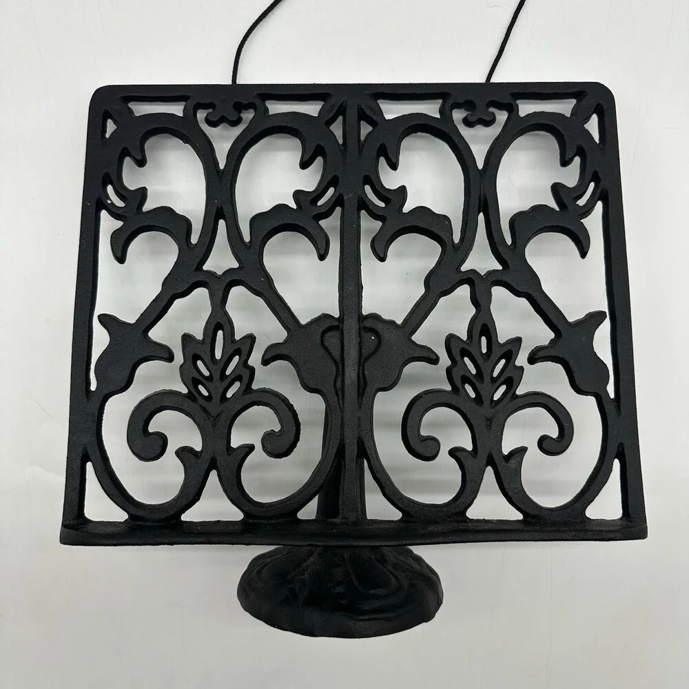 Adjustable Cast Iron Cookbook Stand Heavy Duty Recipe Book Holder w/Weights